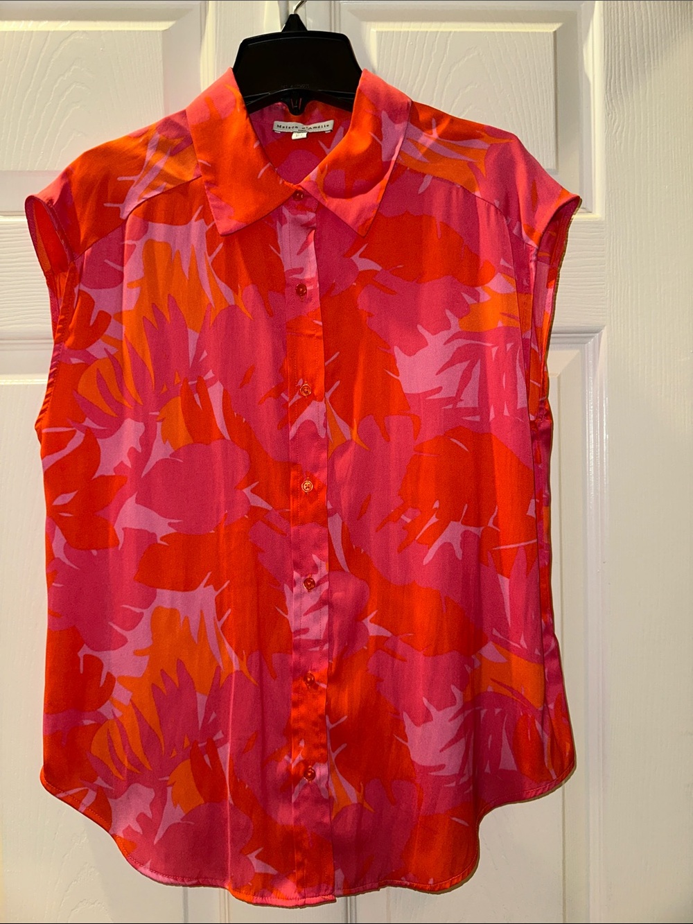 Equipment Silk Button-Front Cap Sleeve Shirt - Pink & Orange Floral